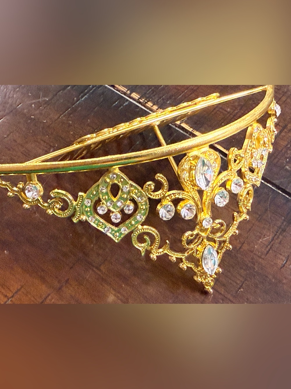 Gold-Tone Headband with Rhinestone Accents and Clear Stones